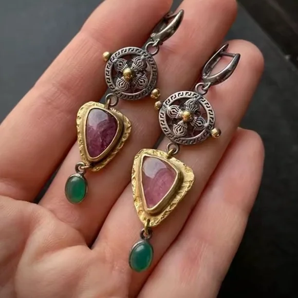 Vintage Gold and Silver Dangle Earrings - Picture 1 of 4